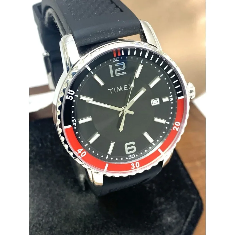Timex Men's Watch TW2W60600 Quartz Black Dial Date Coke Bezel Rubber Strap 41mm